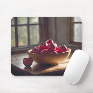 Red Apples In Wooden Bowl Mouse Mat