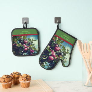 Red Apples On The Tree Country Personalised Oven Mitt & Pot Holder Set