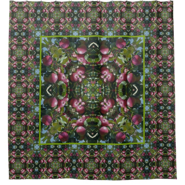 Red Apples On Tree Nature Art Shower Curtain (Front)