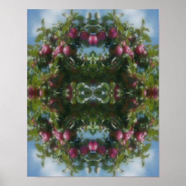 Red Apples On Tree Painting Abstract  Poster (Front)