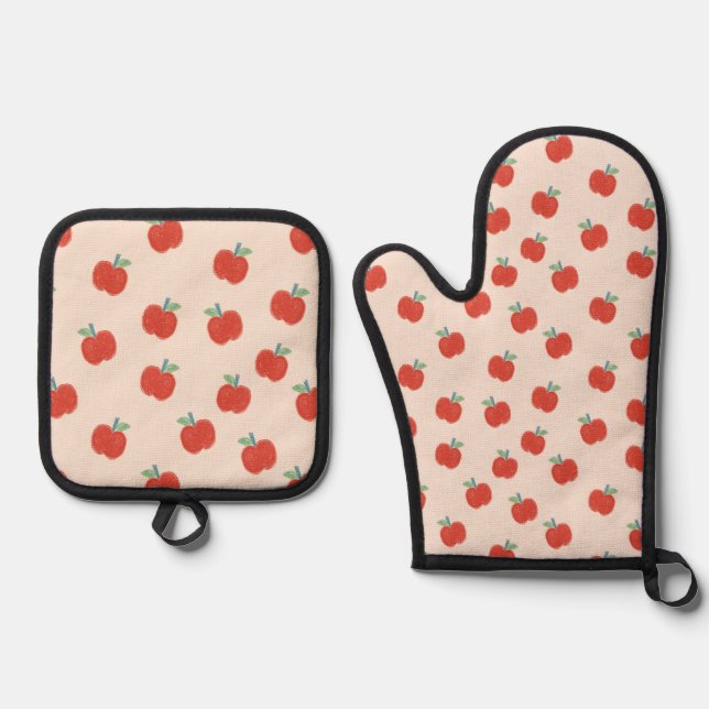 Red apples oven mitt & pot holder set (Front)