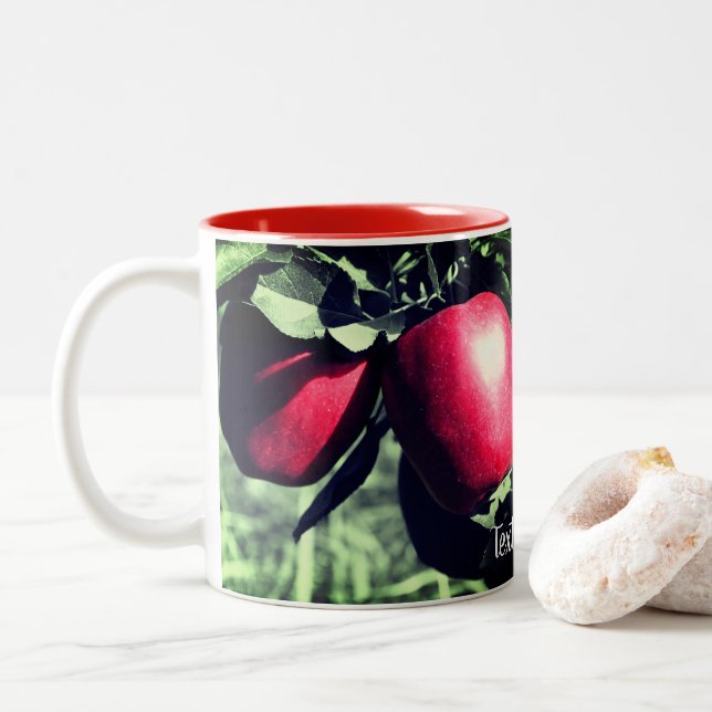 Red Apples Partial Colour Personalised Two-Tone Coffee Mug (With Donut)