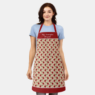 Red Apples Teacher School Pattern Personalised Apron