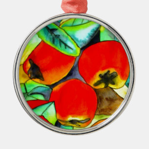 Red Apples watercolor original art painting Metal Tree Decoration