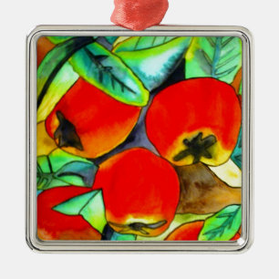 Red Apples watercolor original art painting Metal Tree Decoration