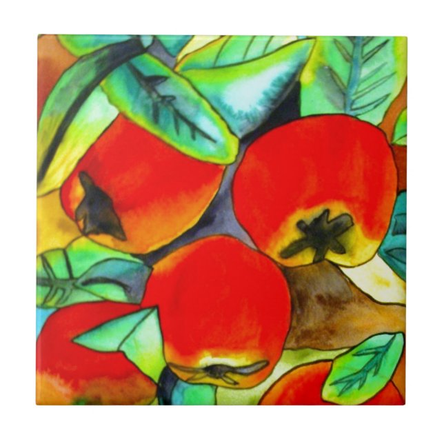 Red Apples watercolor original art painting Tile (Front)
