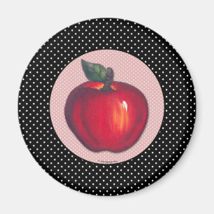 Red Apples White on Black Polka Dots Magnet