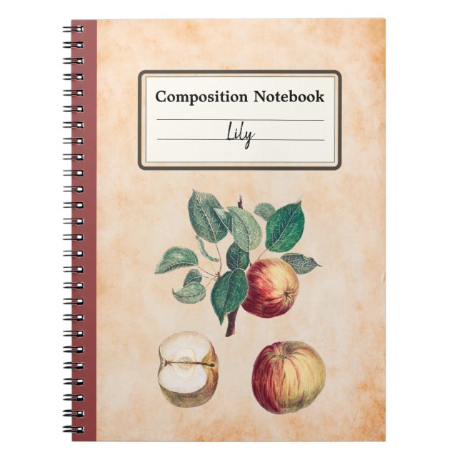 Red Apples With Leaves Personalised Composition Notebook (Front)