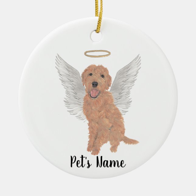 Red Apricot Golden Doodle Sympathy Memorial Pillar Ceramic Tree Decoration (Front)