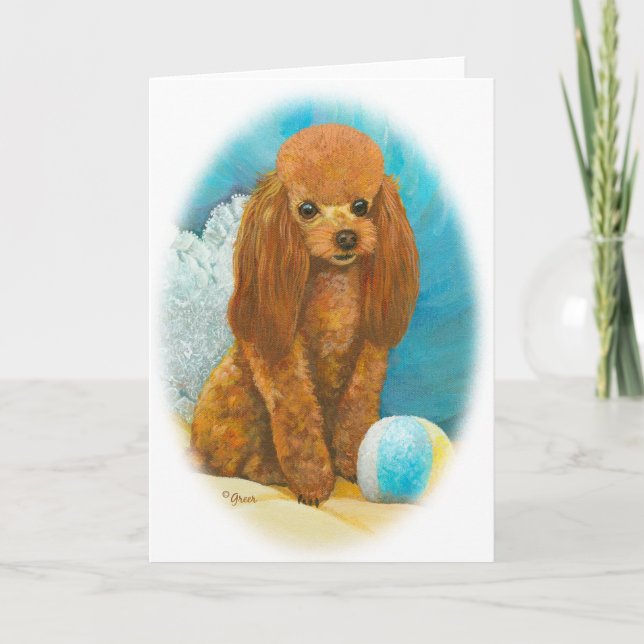 Red Apricot Poodle with Ball Card (Front)