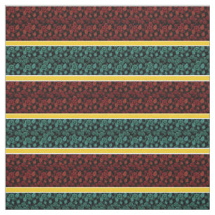 Red/aqua floral-gold/white stripe - black fabric