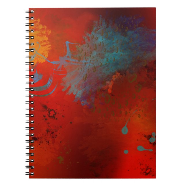 Red, Aqua & Gold Grunge Abstract Art Notebook (Front)
