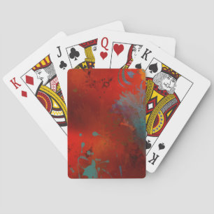 Red, Aqua & Gold Grunge Abstract Art Playing Cards