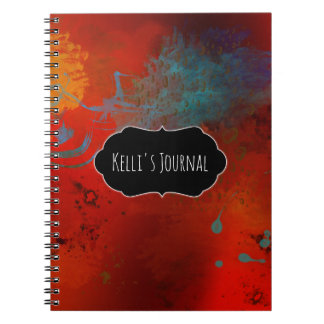 Red, Aqua & Gold Grunge Abstract Personalised Notebook