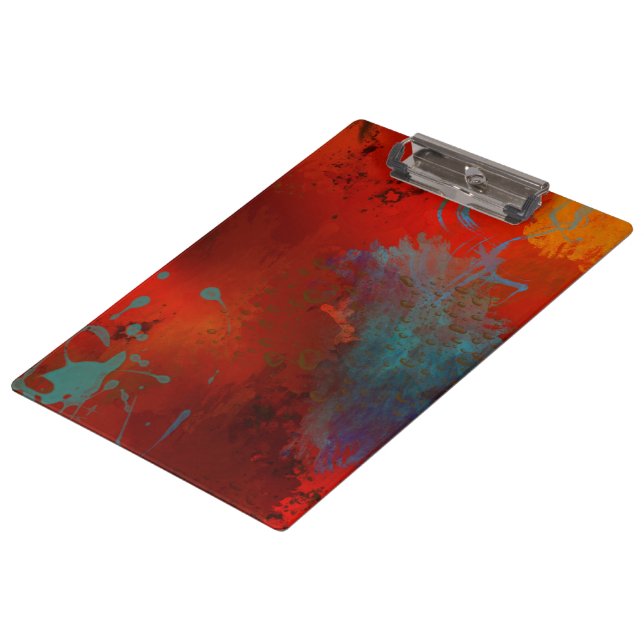 Red, Aqua & Gold Grunge Digital Abstract Art Clipboard (Angled)