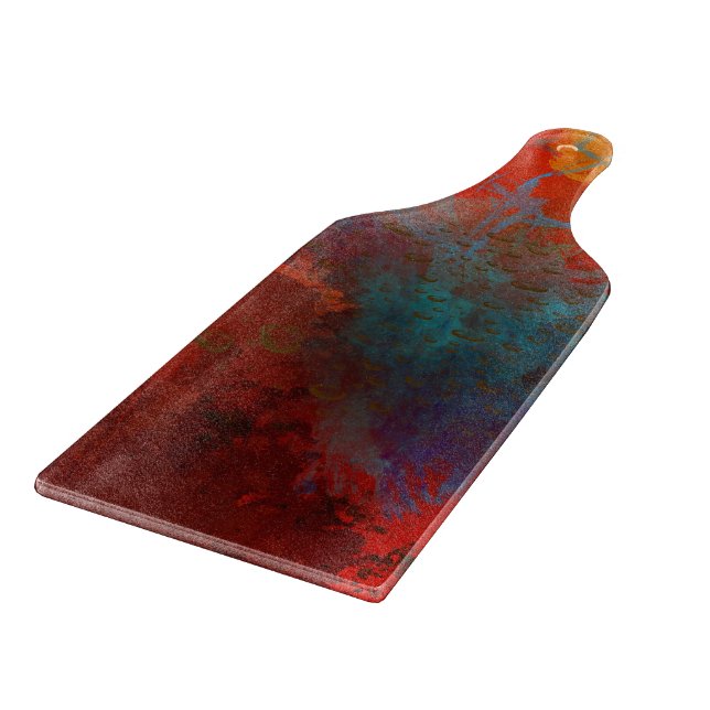 Red, Aqua & Gold Grunge Digital Abstract Art Cutting Board (Corner)