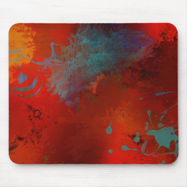 Red, Aqua & Gold Grunge Digital Abstract Art Mouse Mat (Front)
