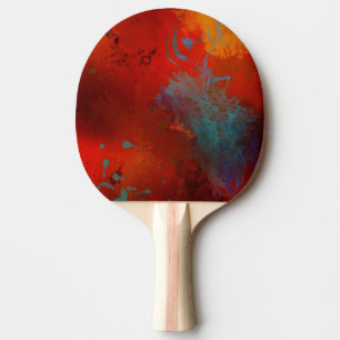 Red, Aqua & Gold Grunge Digital Abstract Art Ping Pong Paddle