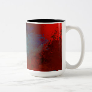 Red, Aqua & Gold Grunge Digital Abstract Art Two-Tone Coffee Mug