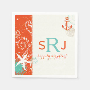 Red Aqua Ivory Nautical Beach Wedding Napkin