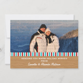 Red/Aqua Rustic Stripes Photo Card