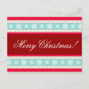 Red Aqua Snowflakes Pattern "Merry Christmas" Holiday Postcard