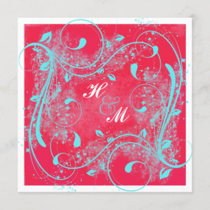Red, Aqua, White Swirls Wedding Invitation