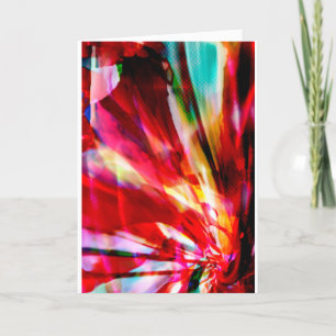 Red Aqua Yellow Abstract Fantasy Flower Design Card