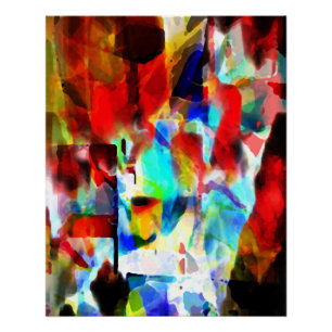Red Aqua Yellow Black Paint Splashes Art Design Poster