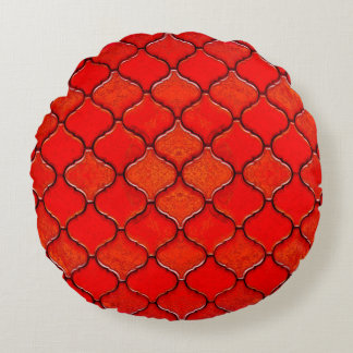 Red Arabesque Pattern Round Cushion