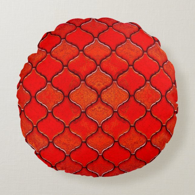 Red Arabesque Pattern Round Cushion (Front)