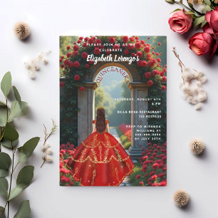Red arch dress roses Quinceanera Invitation