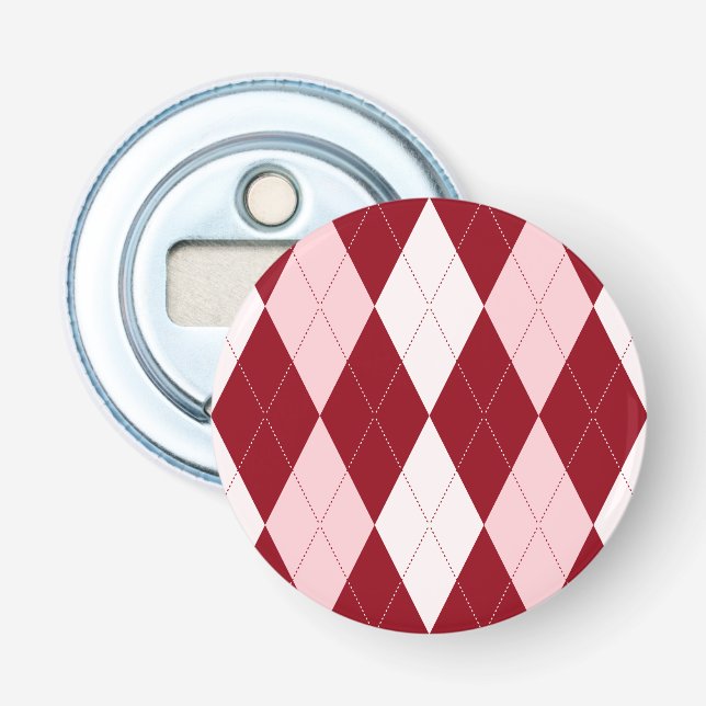 Red Argyle Crimson Pink Small Diamond Shape Bottle Opener (Front)