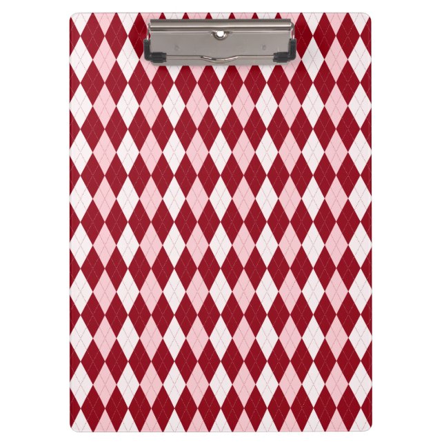 Red Argyle Crimson Pink Small Diamond Shape Clipboard (Front)