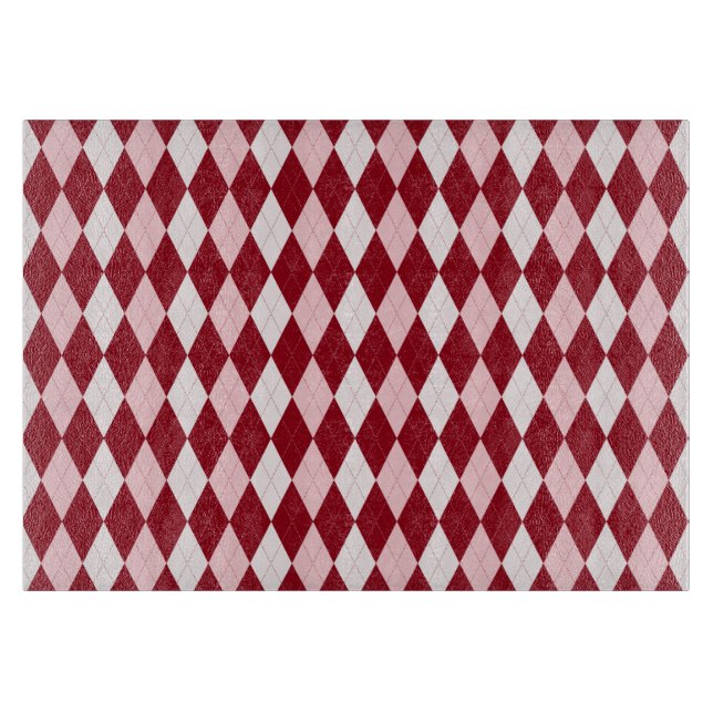 Red Argyle Crimson Pink Small Diamond Shape Cutting Board (Front)