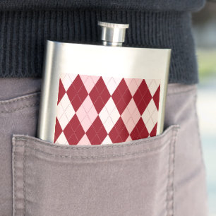 Red Argyle Crimson Pink Small Diamond Shape Hip Flask