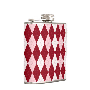 Red Argyle Crimson Pink Small Diamond Shape Hip Flask