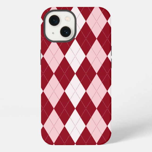 Red Argyle Crimson Pink Small Diamond Shape iPhone Case (Back)