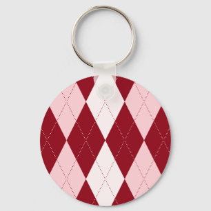 Red Argyle Crimson Pink Small Diamond Shape Key Ring