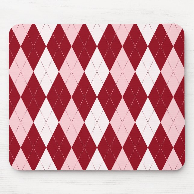 Red Argyle Crimson Pink Small Diamond Shape Mouse Mat (Front)