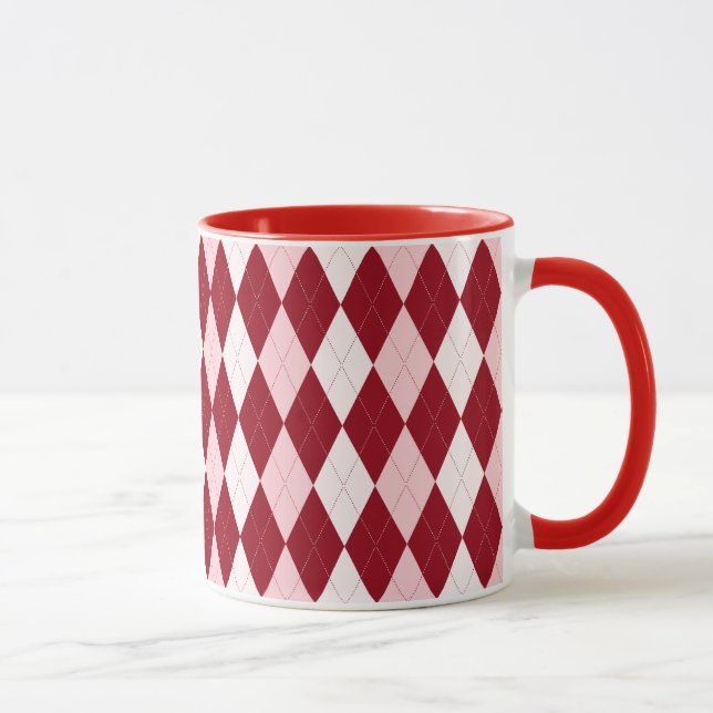 Red Argyle Crimson Pink Small Diamond Shape Mug (Right)