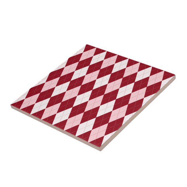 Red Argyle Crimson Pink Small Diamond Shape Tile (Side)