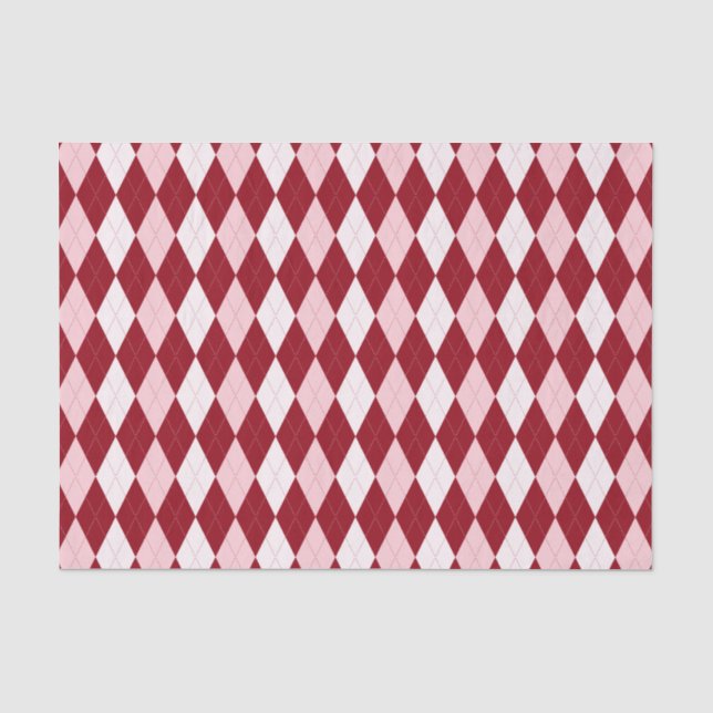 Red Argyle Crimson Pink Small Diamond Shape Tissue Paper (Front)