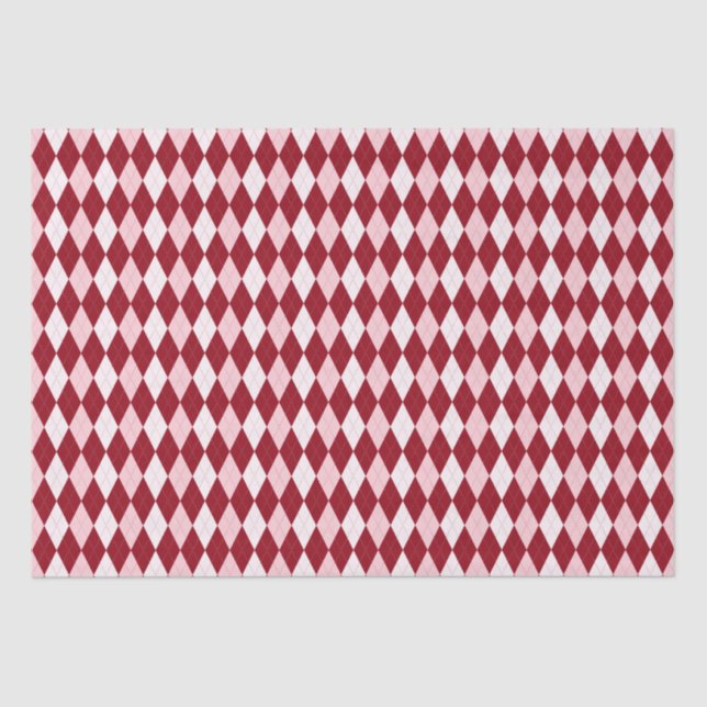 Red Argyle Crimson Pink Small Diamond Shape Tissue Paper (Front)