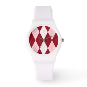 Red Argyle Crimson Pink Small Diamond Shape Watch