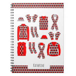 Red Argyle Items Pattern Photo Notebook