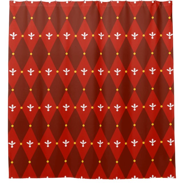 Red Argyle or Diamond Motif Shower Curtain (Front)