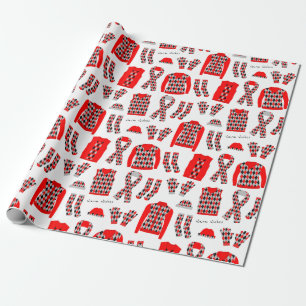 Red Argyle Pattern Items Wrapping Paper - Large