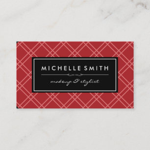 Red Argyle Print Black Label Business Card