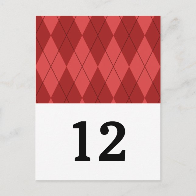 Red Argyle Table Number Postcard (Front)